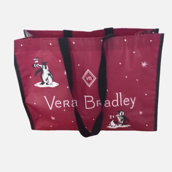 Vera Bradley Handbags - Vera Bradley Large Reusable Shopping Tote Red Winter Penguins 16x12x5.5